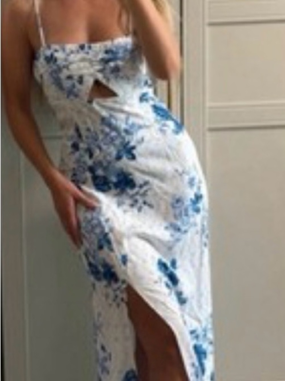 Zara White Maxi Dress with Blue Floral Print